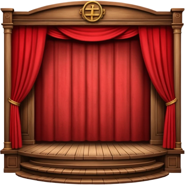 A wooden theater stage with red curtains slightly parted. emoji