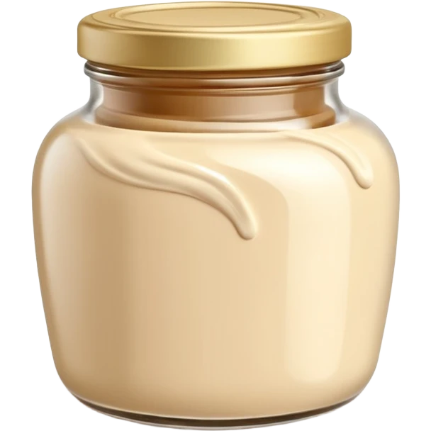 tahini jar, glass or plastic, beige paste, creamy and glossy, neutral lid, blank label optional, swirl or overflow, 3D clean style, transparent background, optimized for emoji size emoji