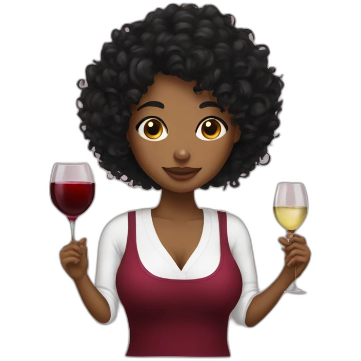Curly black hair girl with wine emoji