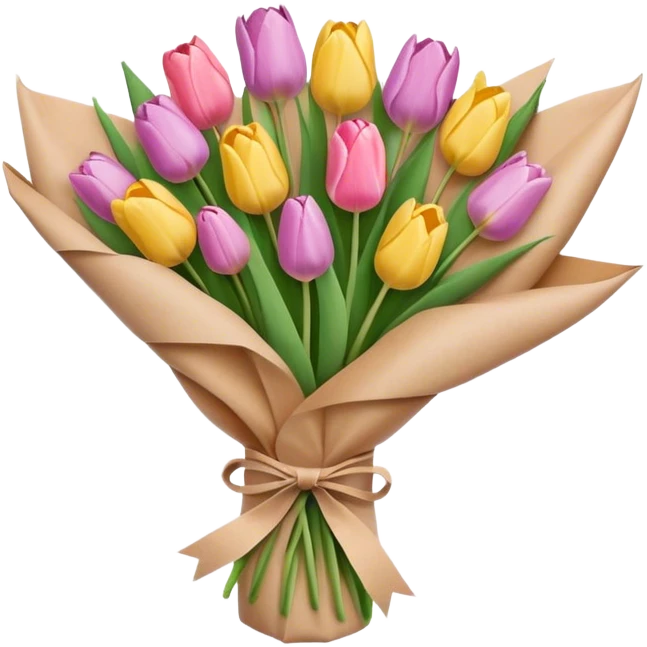 pastel tulip bouquet wrapped in brown paper emoji