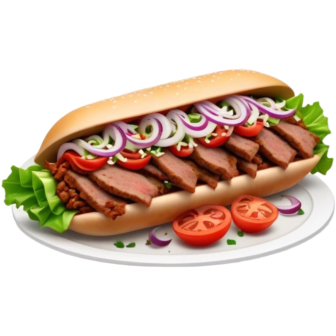 Cinematic Realistic Doner Kebab Dish Emoji, showcasing succulent, spiced meat shaved from a rotating spit rendered with lifelike detail and dynamic, appetizing lighting. emoji