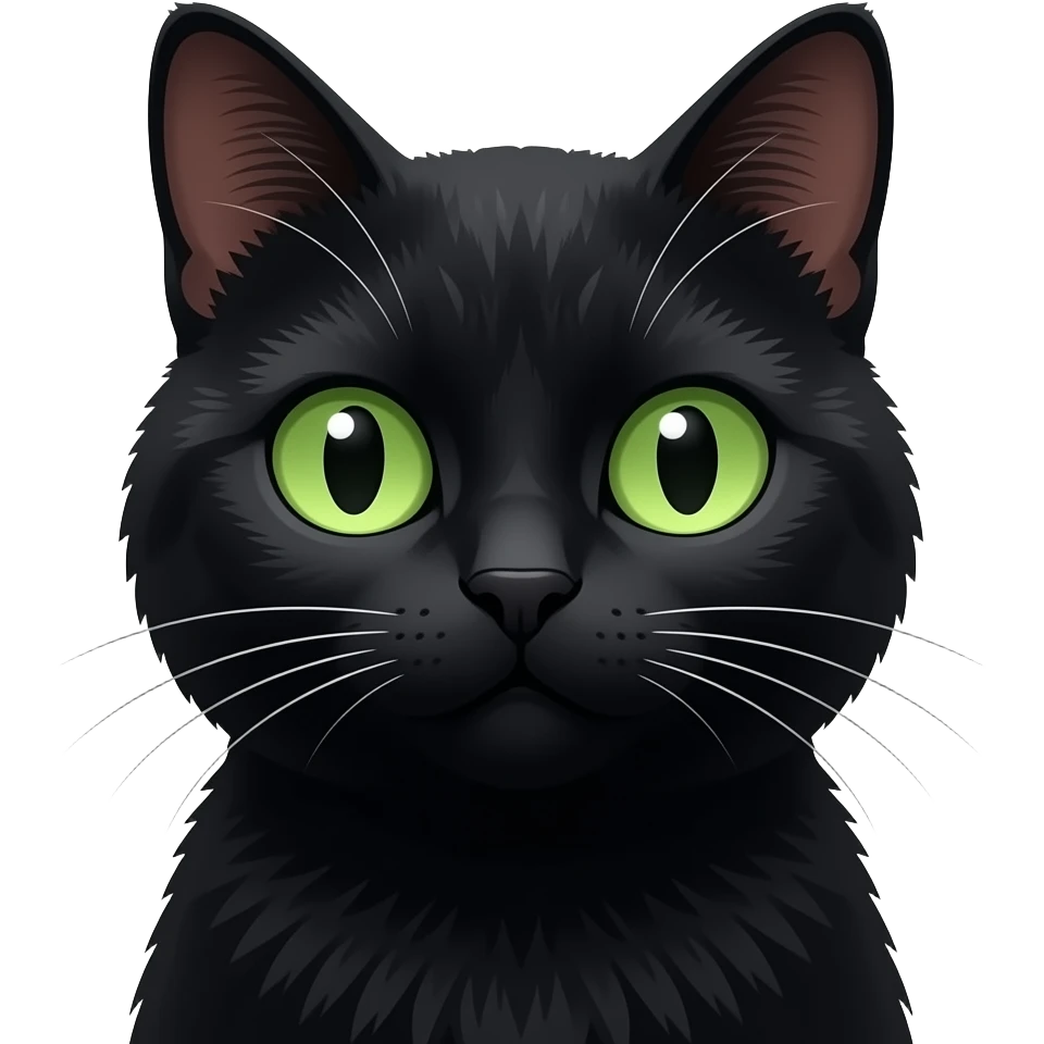 La tête d'un n gros chat noir aux yeux verts emoji