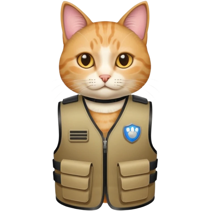 Cat wearing bullet proof, with hands emoji