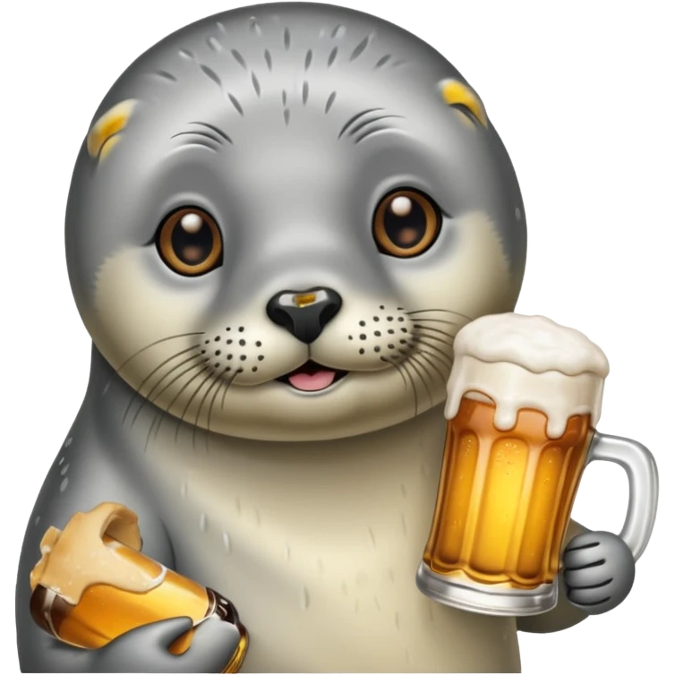создай серого тюленя с пивом  emoji