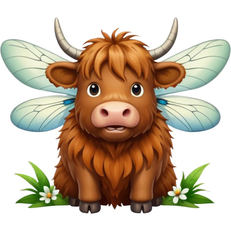 Highland cow with dragonfly emoji