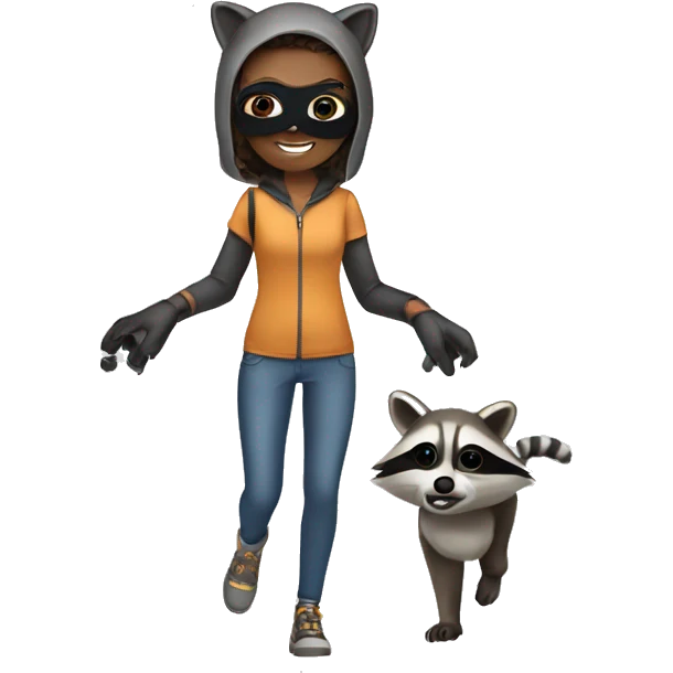 Girl with a racoon mask doing quadrobics  emoji