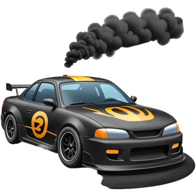 Emoji of a drifting car on a race track with tire smoke emoji