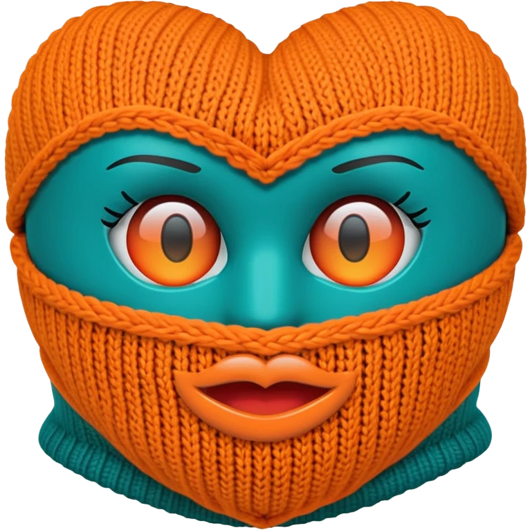 teal and orange ski mask with heart eyes emoji