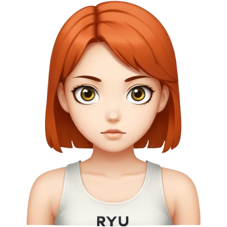 Beautiful girl with big eyes and "ryu" written on toptank emoji