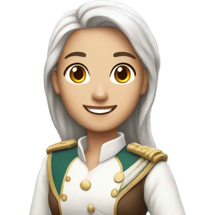 smiling, Noble pretty female with no Elf ears and long brown hair and white uniform emoji