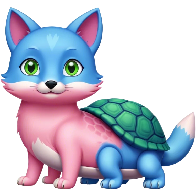 A pink fox turtle and a blue cat turtle emoji
