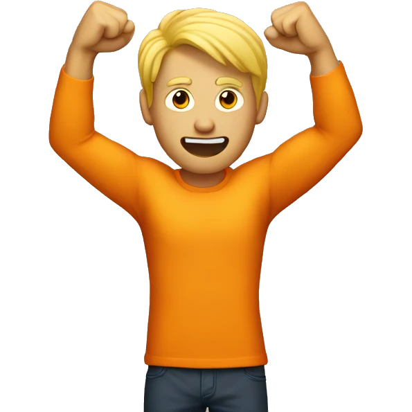 Orange man with blonde hair raising his fist emoji