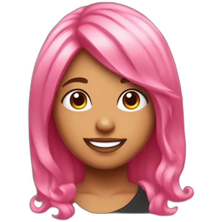 Karol G with pink hair smiling, childish drawing style emoji