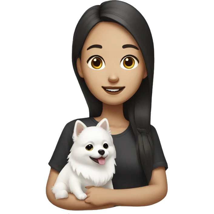 Chinese girl with white Pomeranian emoji