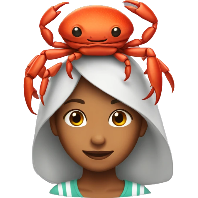 girl wearing a crab hat emoji