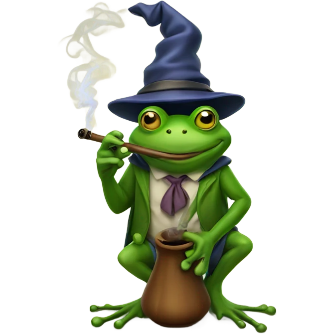 Frog wizard smoking a long pipe emoji
