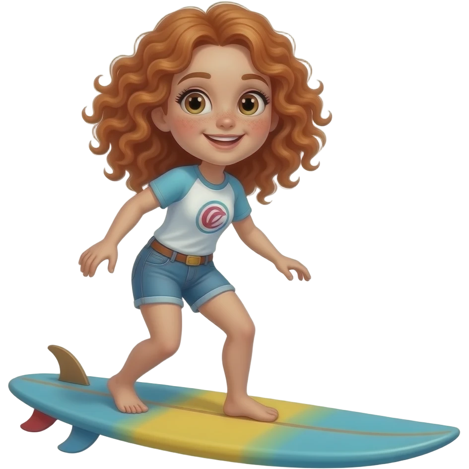 Fille rousse bouclés tâches de rousseur surf emoji