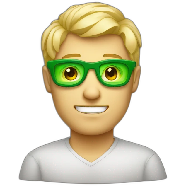 homme blond aux yeux verts et des lunettes de geek emoji