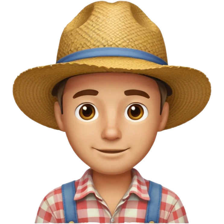 30s male farmer style, straw hat, checkered shirt, bright expression emoji