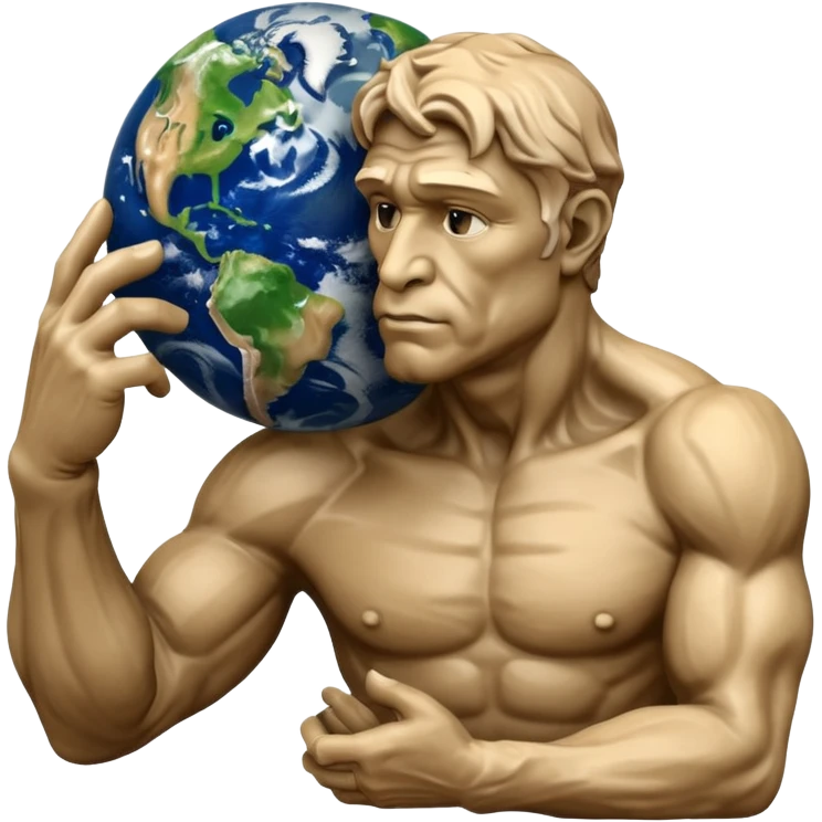 rodins sculpture the thinker but with a planet earth in its hand in a cartoon art style emoji