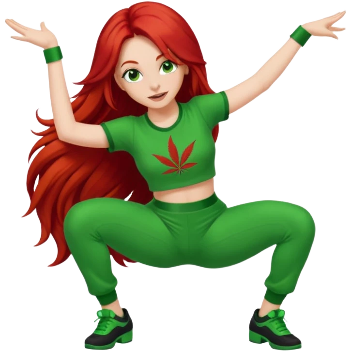 Red head lady twerking with long red hair and green 420 outfit emoji