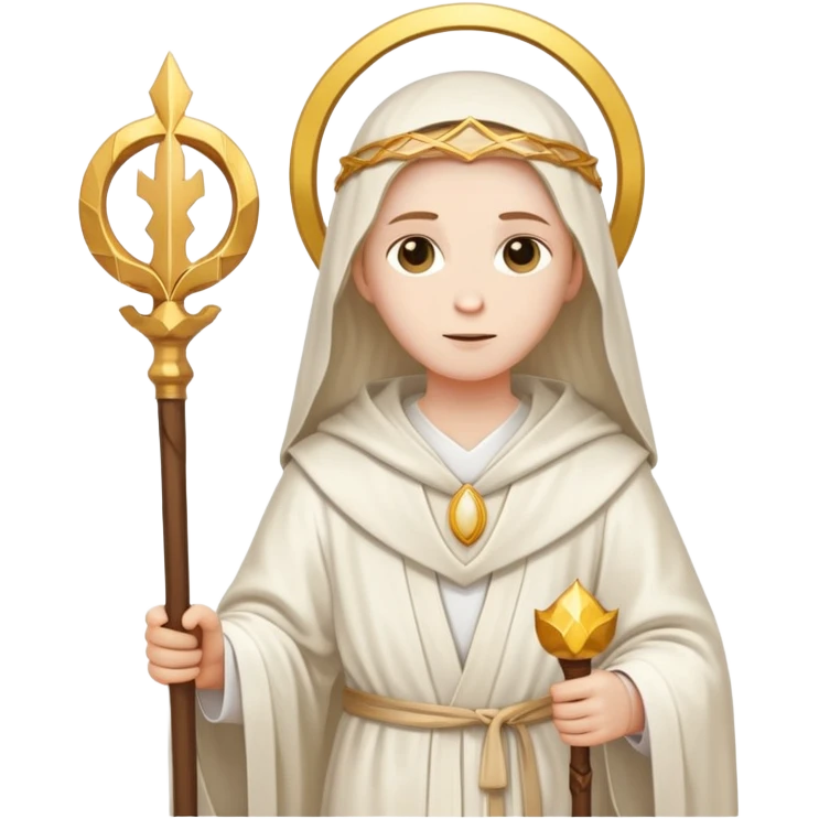 a saint dressed in robes with a staff and halo emoji