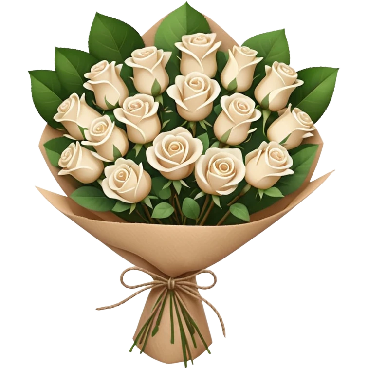 white roses bouquet in brown paper emoji