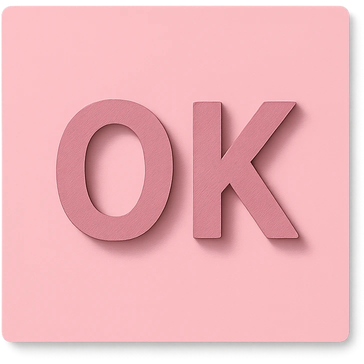 pink square with shadowed 'OK' text emoji