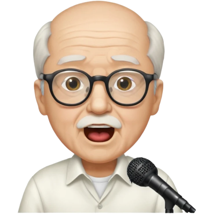 singer, Old man, singing to mic, white shirt glasses emoji