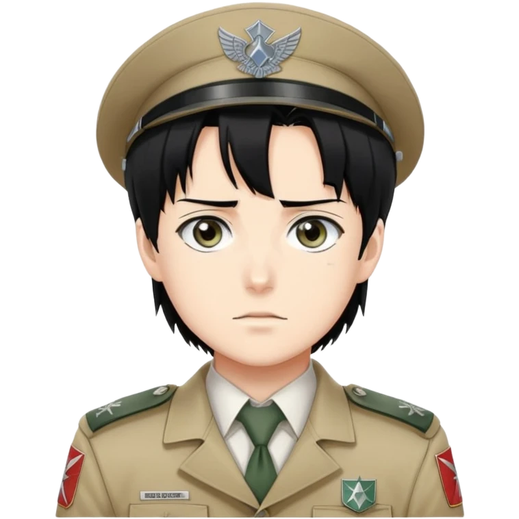 Levi Ackerman from Attack on Titan, with black hair, gray eyes, and wearing Survey Corps uniform emoji