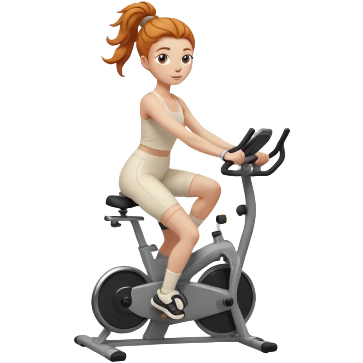 Fit Ginger girl messy bun riding stationary bike cream outfit emoji
