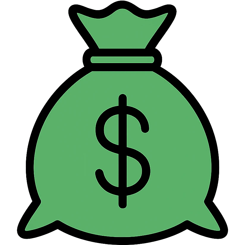 green sack with a dollar sign, color outline style with black outlines, simple and clean, no text or extra symbols emoji