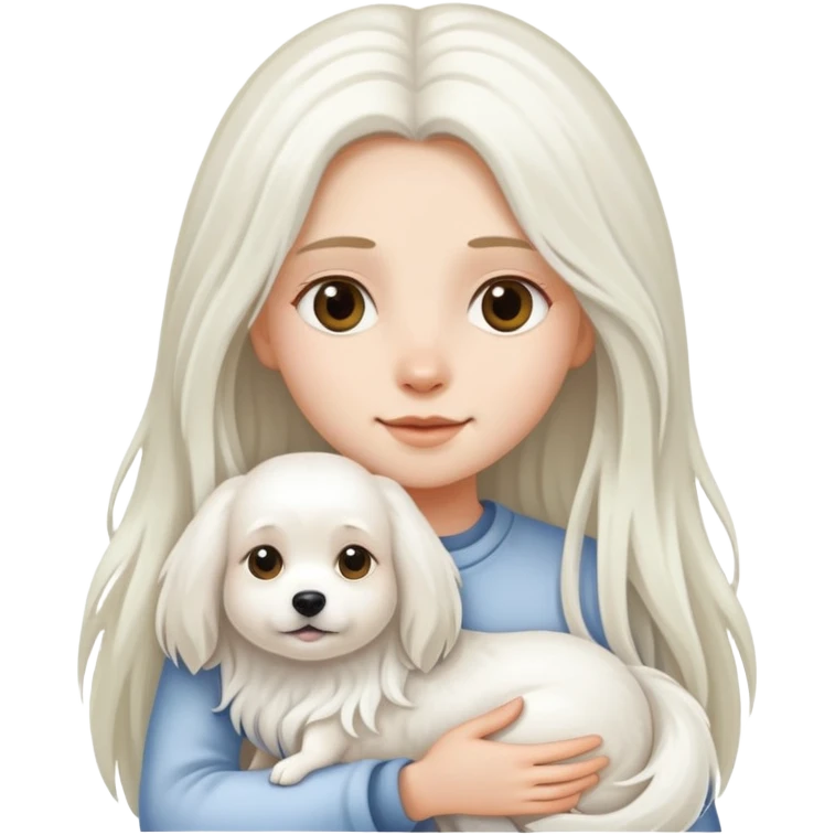 Long-haired girl holding a white long-haired dog emoji
