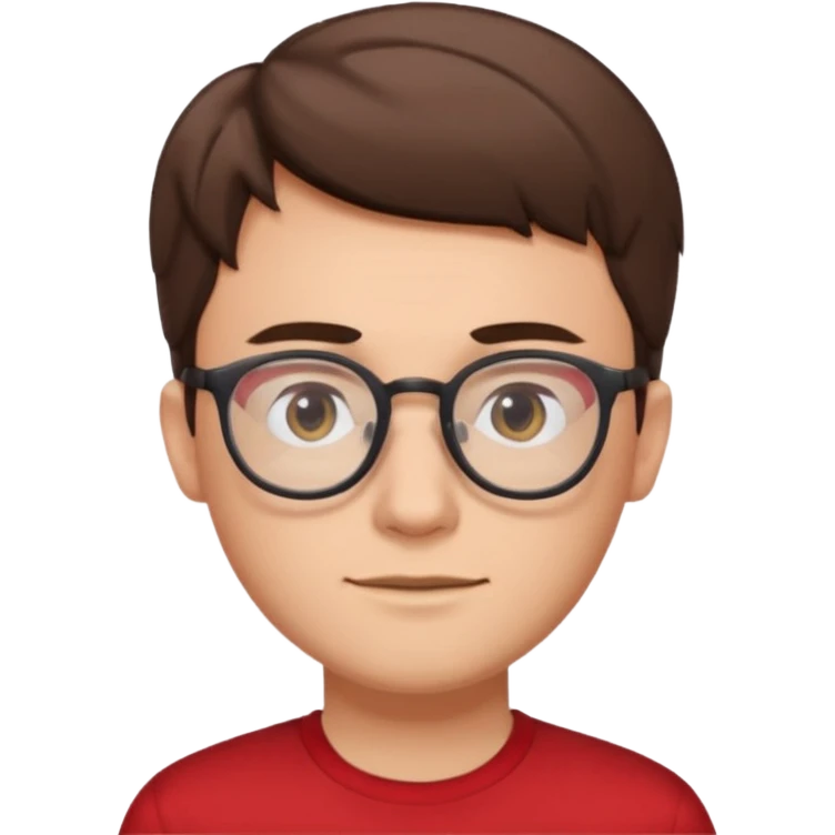 guy with short brown hair and glasses. he looks like a nerd. he is wearinf red emoji