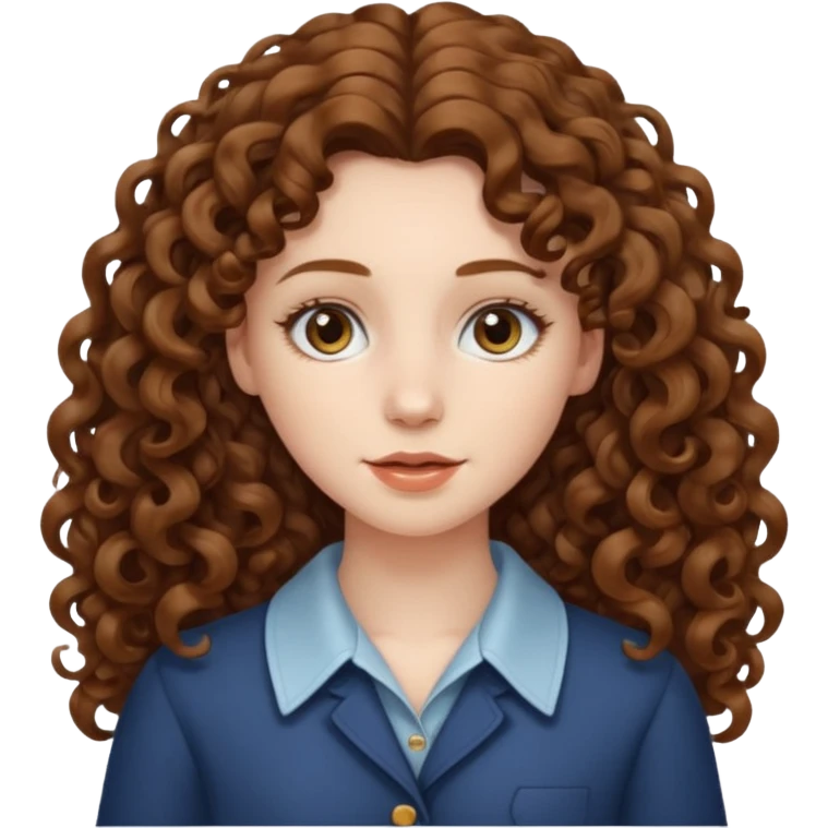 pale woman with ne meter long brown curly hair, middle part emoji