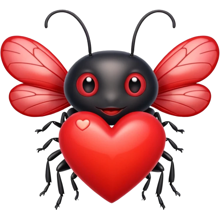 Bug holding a love heart emoji