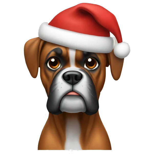 Boxer with a Christmas hat  emoji
