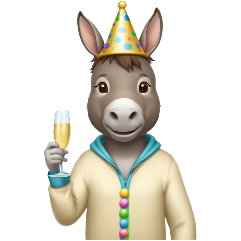 donkey wearing a onesie having a party emoji