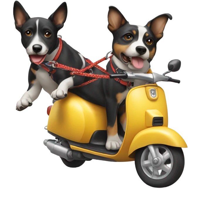 Scooter being pulled by two dogs emoji