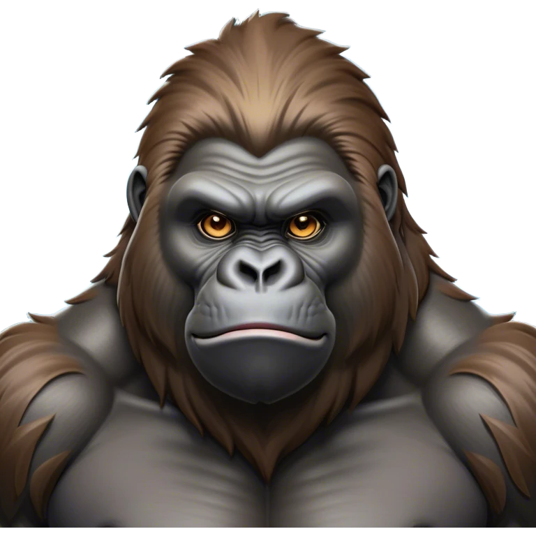 Cinematic Noble Silverback Gorilla Portrait Emoji, Poised and majestic, with a powerful, muscular frame accentuated by a distinguished silver mane and piercing, wise eyes, Simplified yet sharp and sophisticated features, highly detailed, glowing with a soft, regal jungle glow, high shine, intelligent and commanding, stylized with an air of imperial strength, focused and resolute, soft glowing outline, capturing the essence of a watchful guardian that feels as though it could step out of the screen with effortless authority! emoji