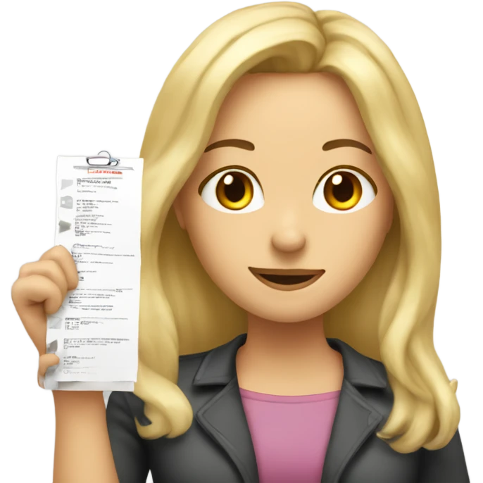 Blonde woman, long hair, holding a completed checklist celebrating  emoji