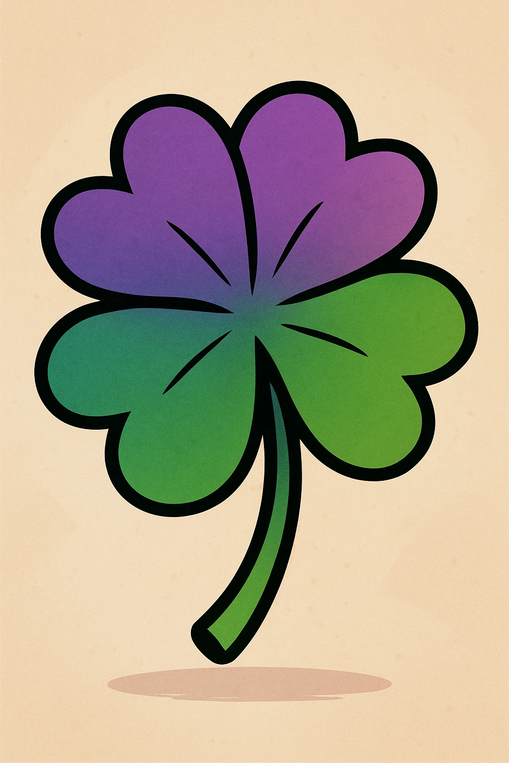 cartoon style four leaf clover with a top to bottom gradient from purple to green emoji
