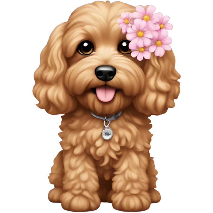  Cavapoo with light pink flower  emoji