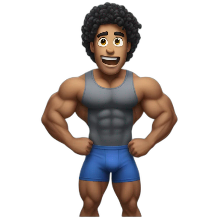 bodybuilder(with black curly hair) posing and surprised emoji