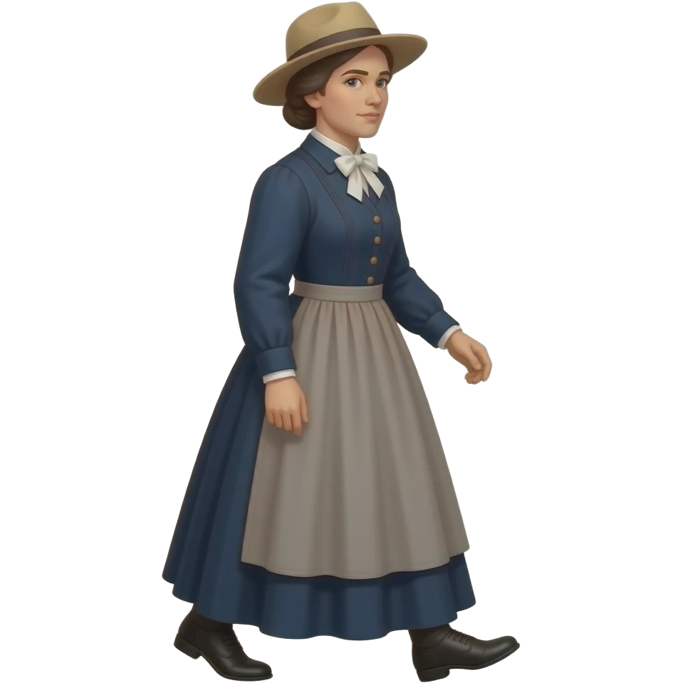 pioneer woman from 1850 walking sideways looking forward emoji