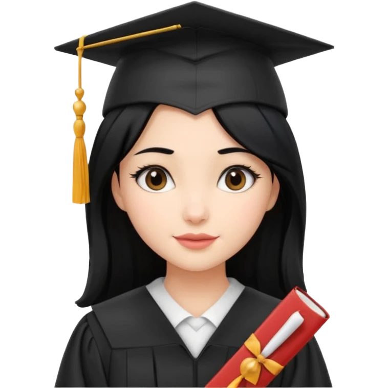 girl with beautiful black hair and graduation hat and diploma emoji ios 18 emoji