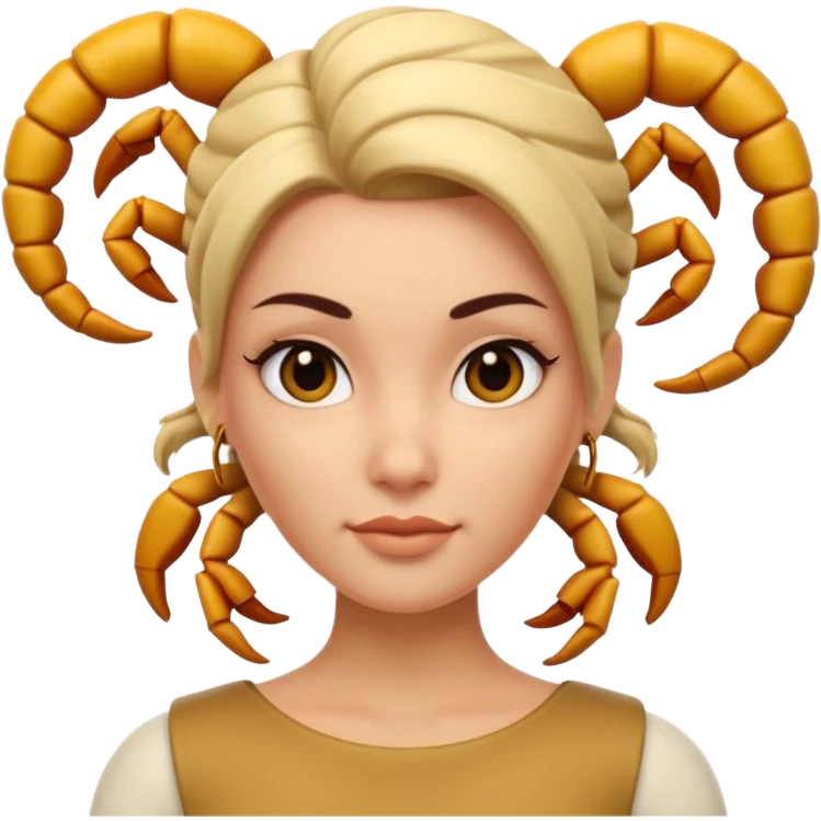 3D cartoon woman with a scorpion-shaped hairstyle, confident expression, smooth skin tone, Memoji-style. emoji