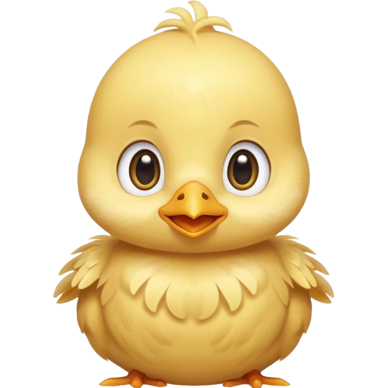 Cute baby chick named Lex, smiling with big shiny eyes, soft yellow feathers, round head, very adorable emoji style emoji