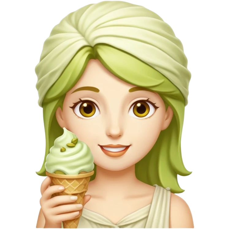 happy Athena eating pistachio ice cream emoji