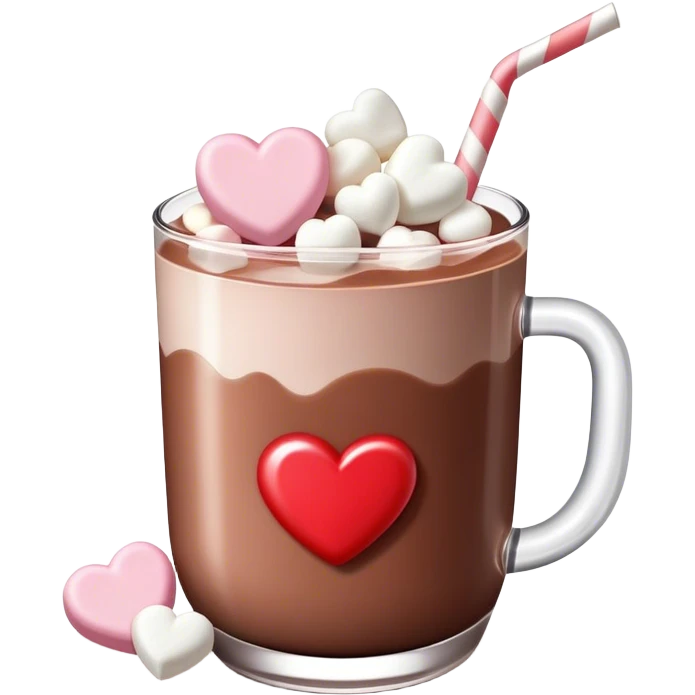 Chocolate milk with heart shaped marshmallows  emoji